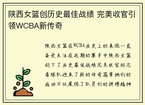 陕西女篮创历史最佳战绩 完美收官引领WCBA新传奇